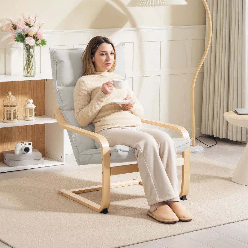 HOMCOM Lounge Chair Modern Leisure Chair Bedroom Chair with Curved Armrests, Cushions, 67 x 83 x 105 cm, Cream