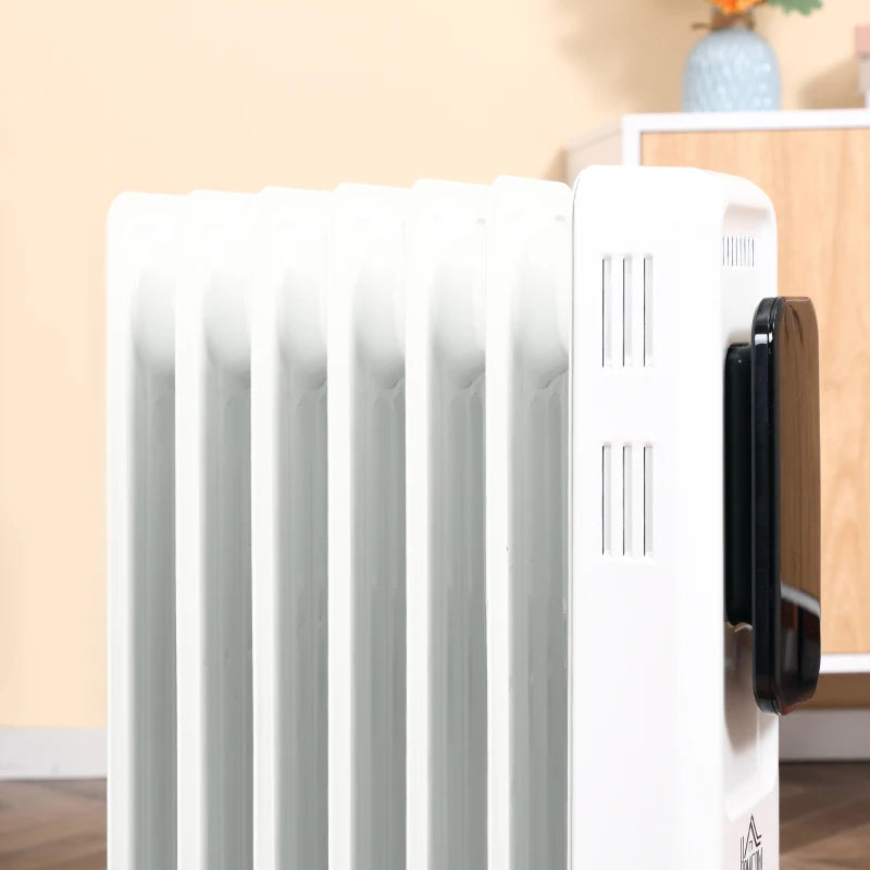 HOMCOM 1630W Oil Filled Radiator with 7 Fins, Portable Electric Heater with 24H Timer, 3 Power Settings, Safety Cut-off and Remote, White