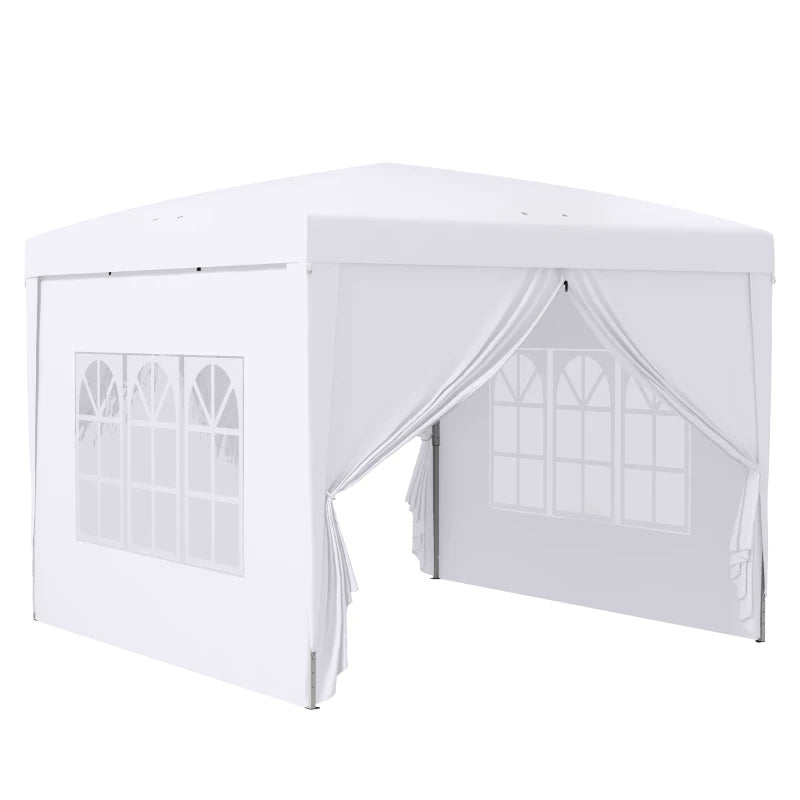 Outsunny 3 x 3m Pop Up Gazebo, Wedding Party Canopy Tent Marquee with Carry Bag and Windows, White