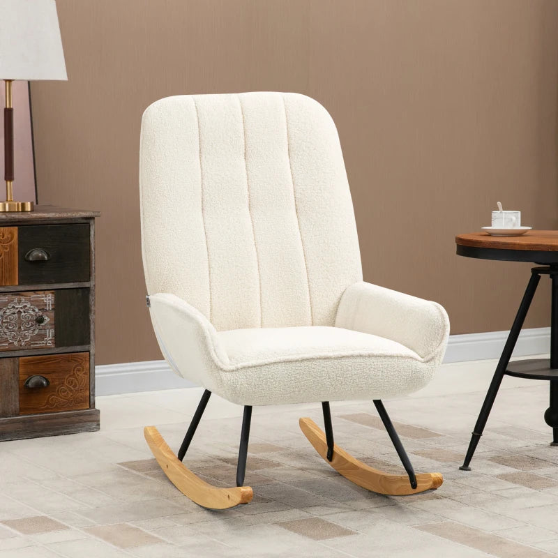 HOMCOM Rocking Chair with Sherpa Fleece 63 cm x 95cm x 97 cm Natural + Cream