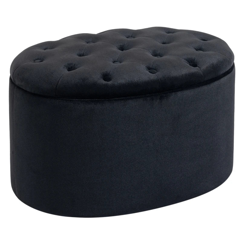 HOMCOM Bench Upholstered Ottoman with Storage Chest Oval Shape Entryway Bedroom Living Room Velvet-like Polyester Black 71 x 52 x 42 cm