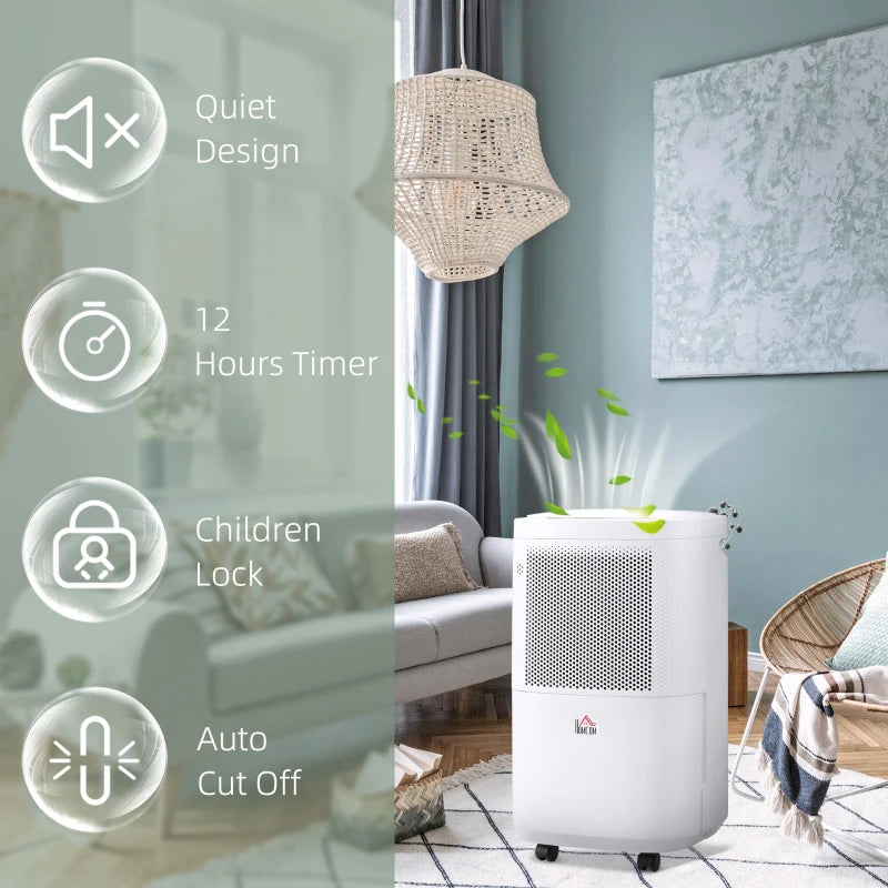 HOMCOM 10L/Day 2200ML Portable Quiet Dehumidifier with WiFi Smart App Control, Electric Moisture Air Dehumidifier for Home Laundry Basement