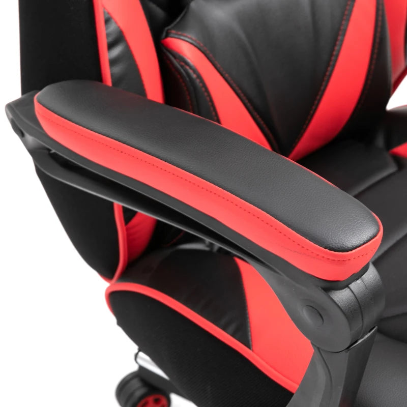 Vinsetto Swivel Gaming Chair with Footrest, PU Leather Computer Office Chair with Lumbar Support and Headrest, Black and Red