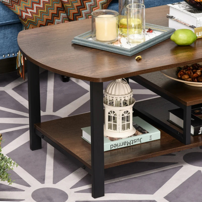 HOMCOM Industrial Coffee Table, Rectangular Sofa Table with Storage Shelves for Living Room, Bedroom, Office, Brown