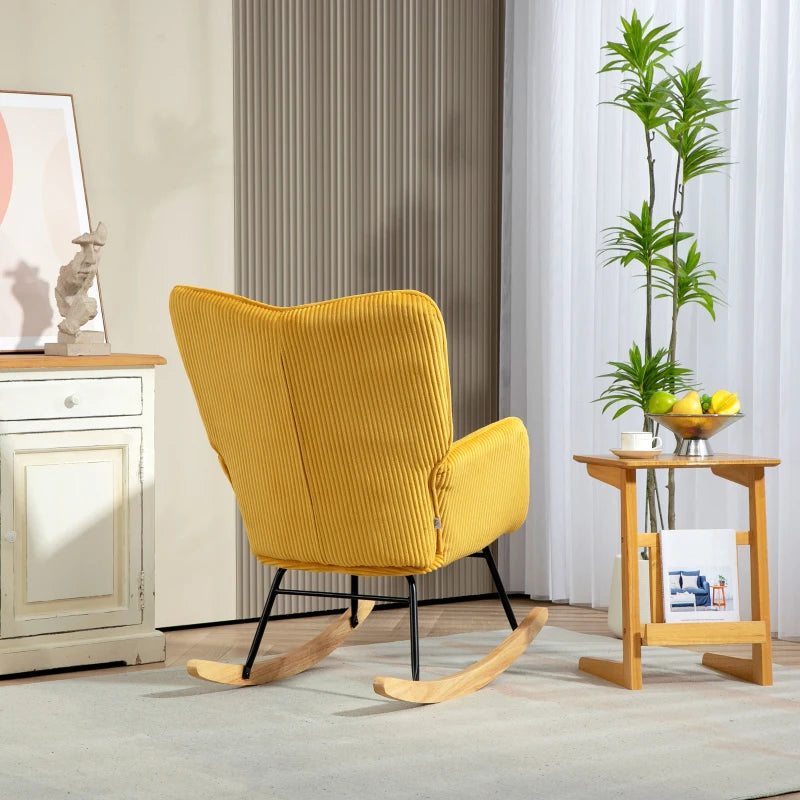 HOMCOM Vintage Rocking Chair, Curved Rockers, Thick Padding, Beech Wood & Steel, Yellow