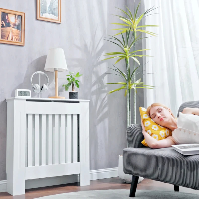 HOMCOM Freestanding Radiator Cover, Vertical Slatted MDF Slim Protective Cabinet Shelving for Radiator, 78L x 19W x 81H