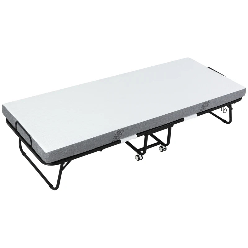 HOMCOM Guest Bed Folding Bed with Wheels Steel+Foam White+Black 200 x 80 x 42.5 cm
