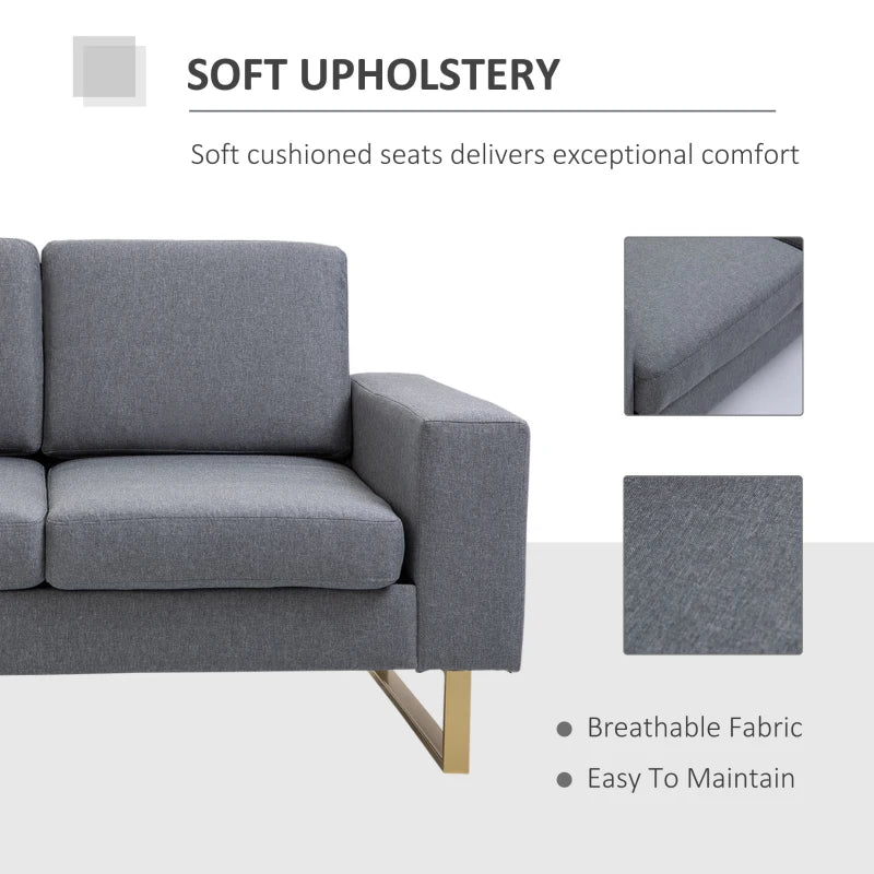 HOMCOM 2 Seater Sofas for Living Room, Fabric Couch, Love Seat with Cushions and Steel Legs, Grey