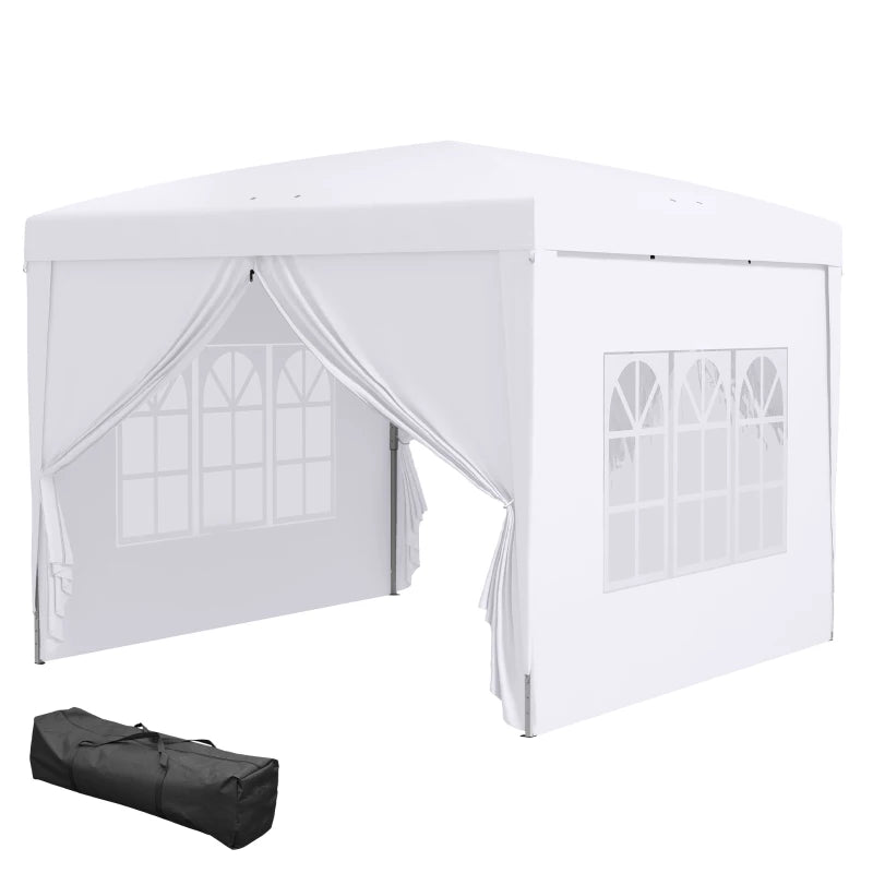 Outsunny 3 x 3m Pop Up Gazebo, Wedding Party Canopy Tent Marquee with Carry Bag and Windows, White