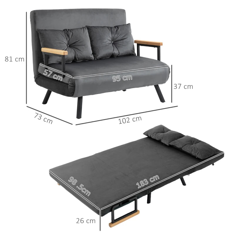 HOMCOM 2-seater convertible sofa bed with adjustable backrest in 5 levels and 2 padded cushions for living room, guest room