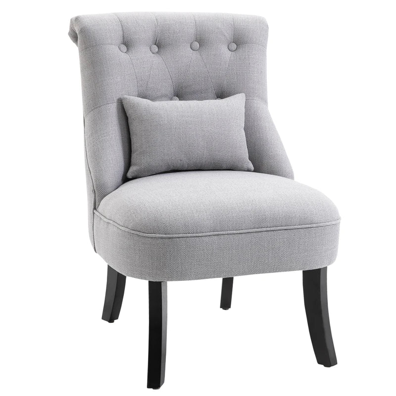 HOMCOM Single Sofa Home Living Room Fabric Solid Wood Leg Upholstered Dining Chair W/ Pillow-Grey