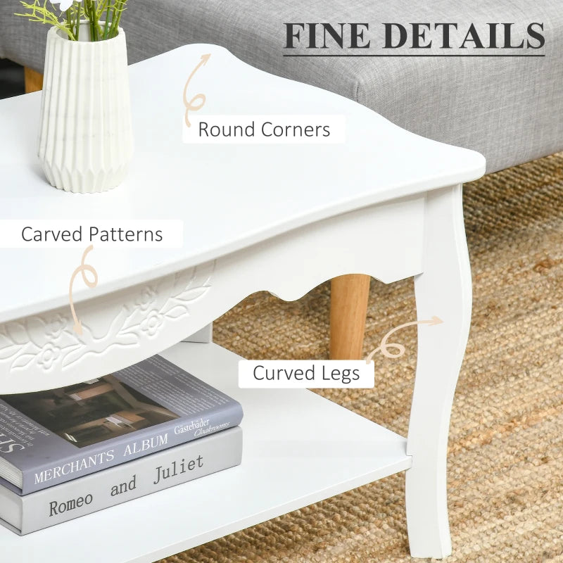 HOMCOM White Coffee Table Wood Cocktail Tea Centre Table with Storage Shelf for Living Room Reception Room, 94L x 44W x 42H cm