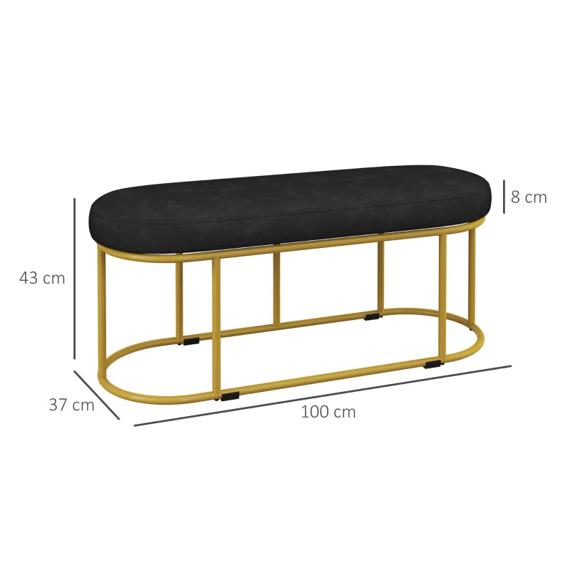 HOMCOM Retro Design Shoe Bench, Bed Bench, Hallway Bench, Velvet Look, Holds up to 200 kg, Metal Frame, Black, 100 x 37 x 43cm