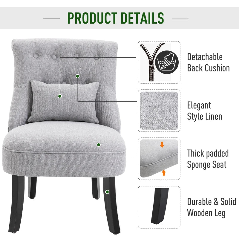 HOMCOM Single Sofa Home Living Room Fabric Solid Wood Leg Upholstered Dining Chair W/ Pillow-Grey