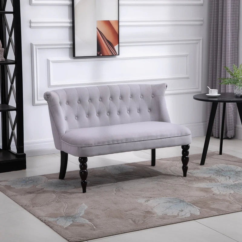 HOMCOM Loveseat with Wood Frame, Compact 2 Seater Sofa, Button Tufted Chaise Lounger with Carved Legs, Vintage Design for Bedroom Living room, Grey