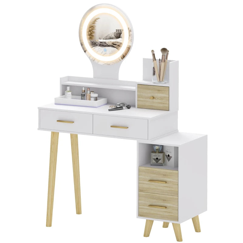 HOMCOM Elegant Dressing Table, with Storage - White
