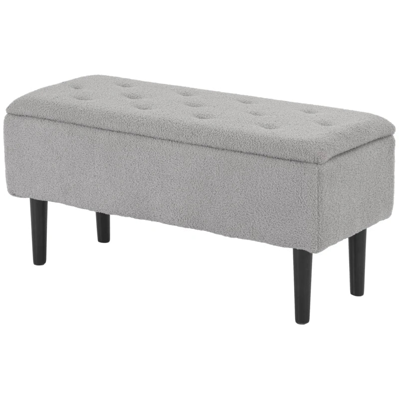 HOMCOM Storage Bench Storage Chest Cashmere Surface Rubberwood Legs 95 x 38 x 45 cm Gray
