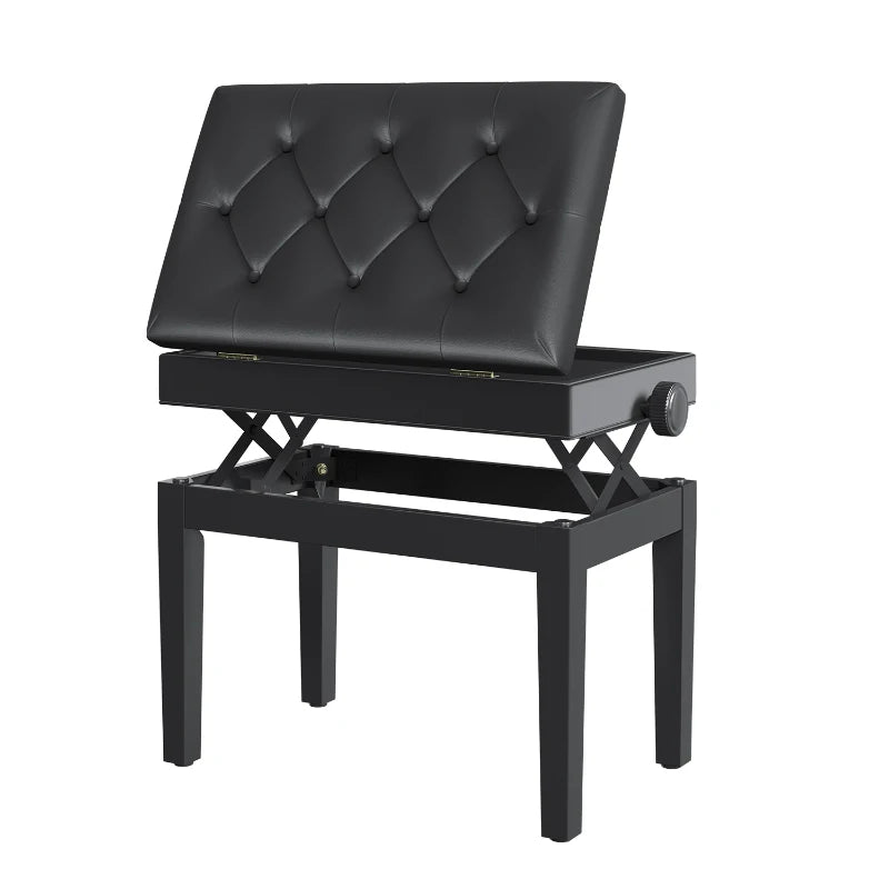 HOMCOM Piano Bench Piano Chair Piano Bench Dressing Bench Stool with Storage Space Adjustable Height 54.5 x 33 x 48-58 cm