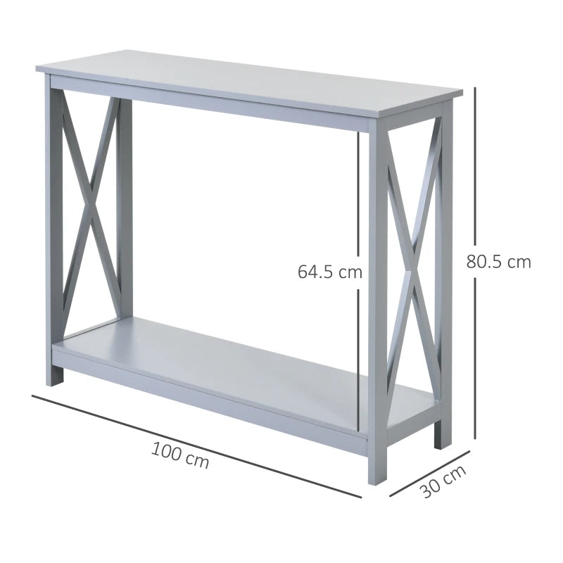 HOMCOM Console Table, Modern Hallway Table with Bottom Storage Shelf and X-frame, Sofa Table for Living Room, Entryway, Grey